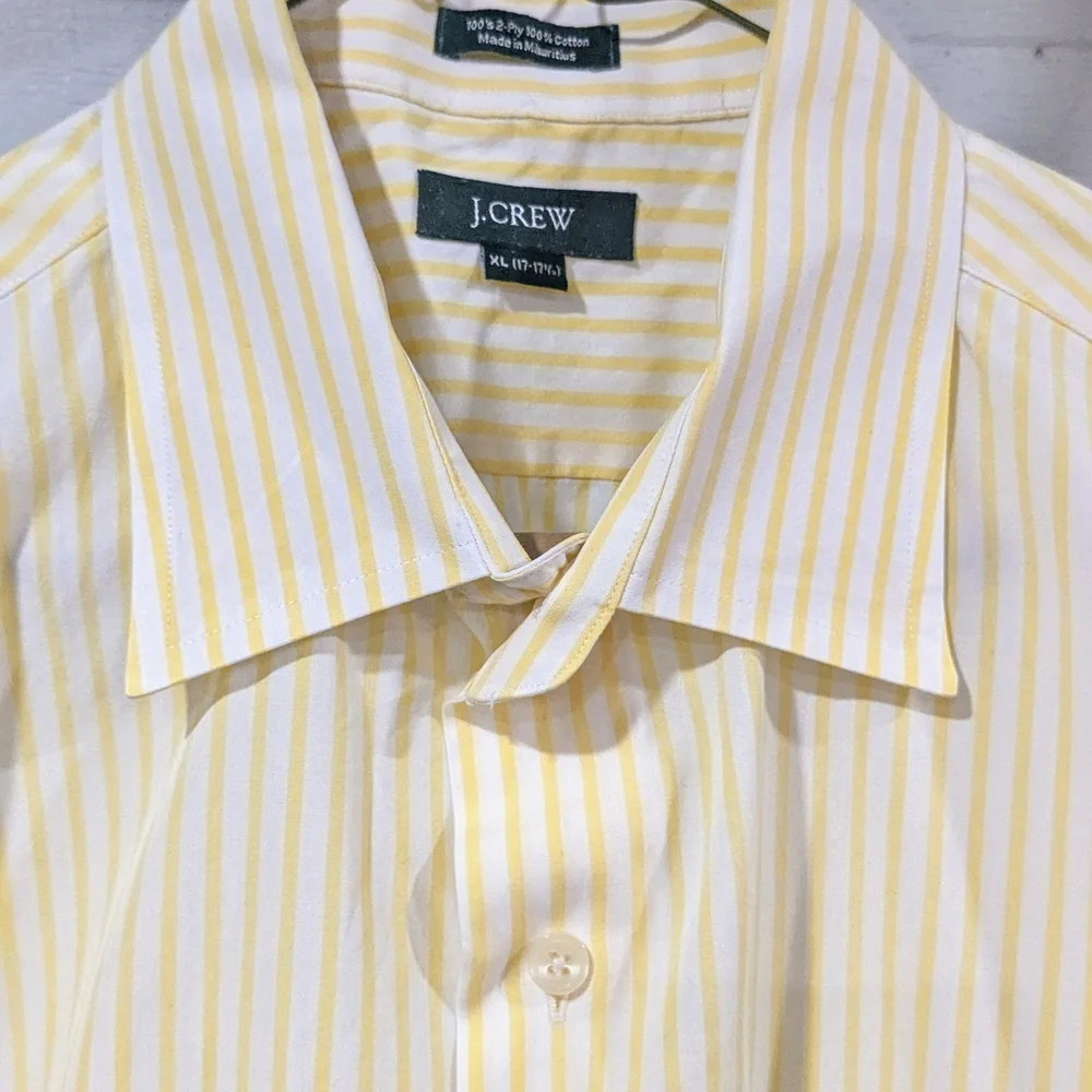 VintageJ Crew Shirt Mens XL Extra Large  Yellow White Striped Button Long Sleeve